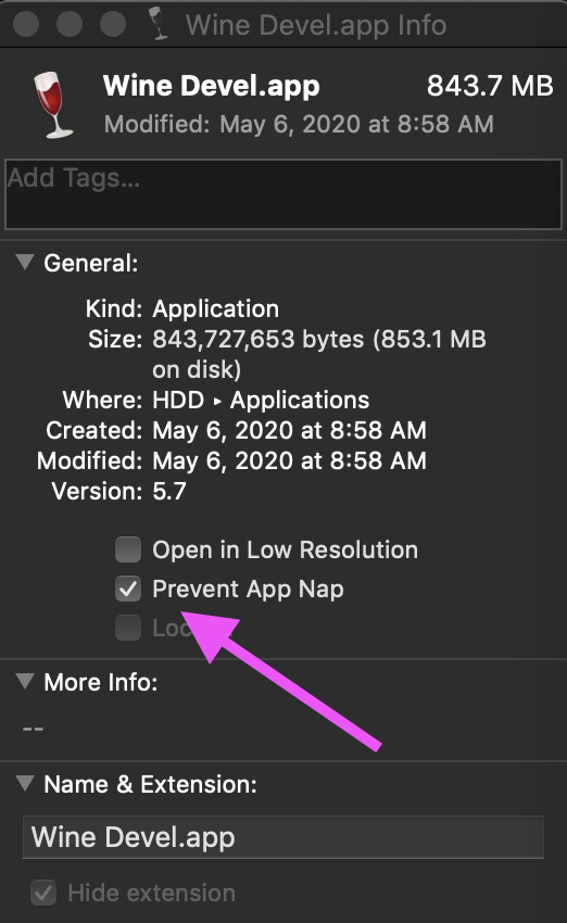 Check the box to Prevent App Nap