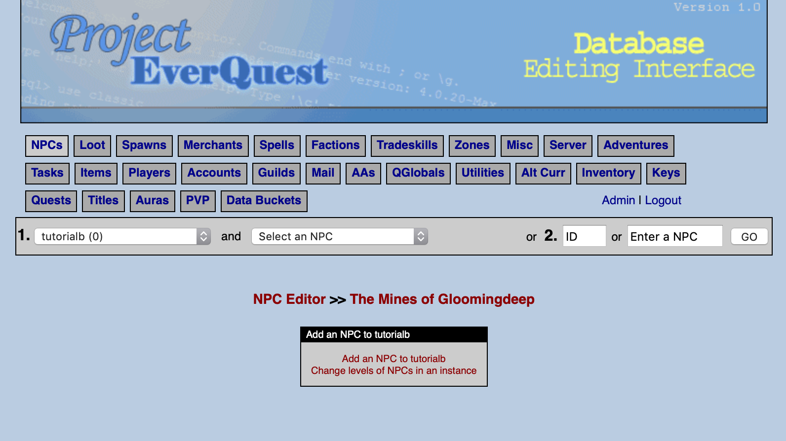 tutorialb is the selected zone
