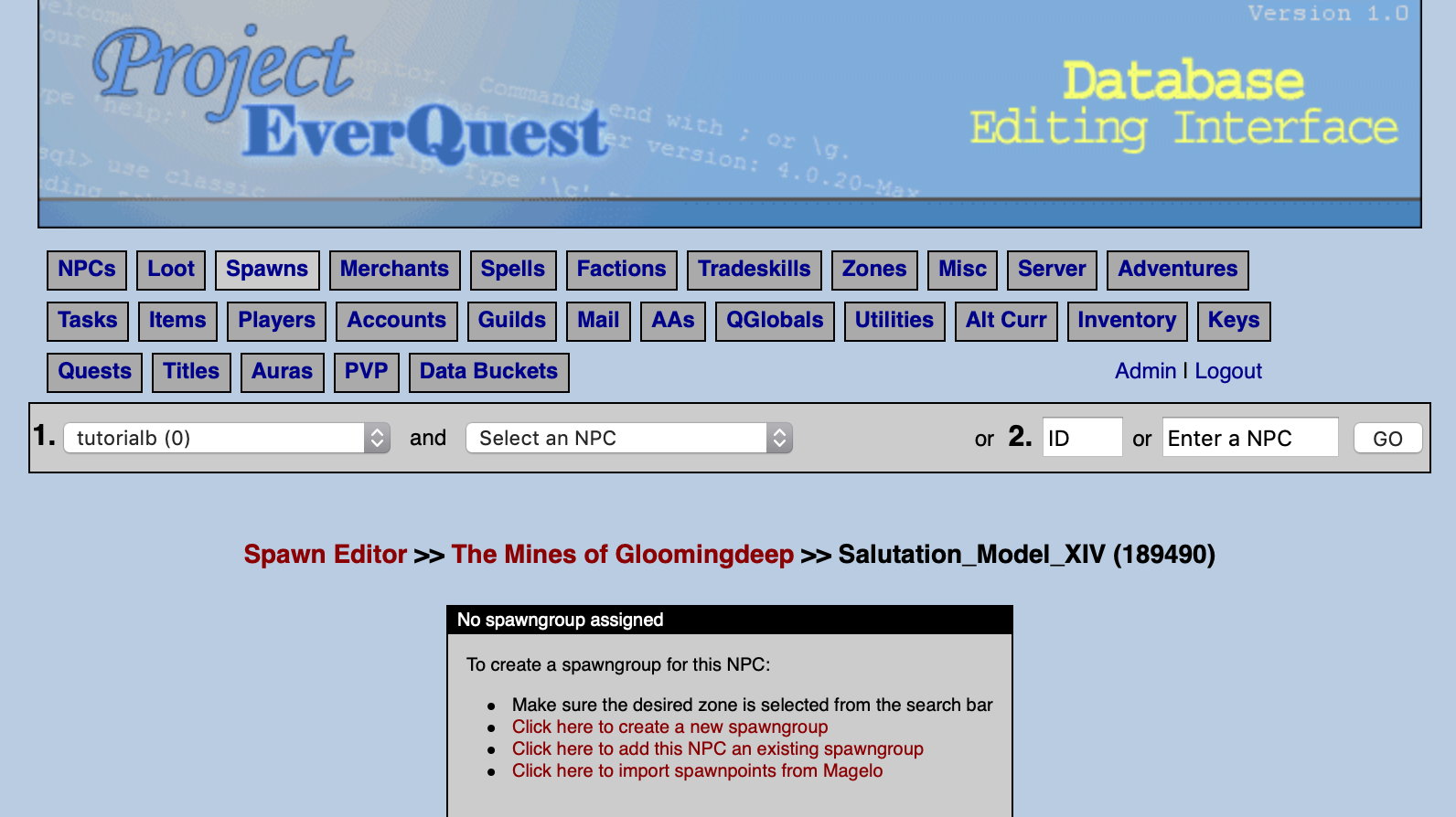 The Spawns tab has all of the information regarding the spawning of your NPC